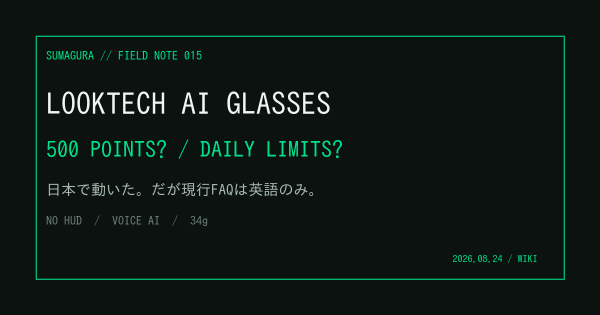 Looktech AI Glassesは日本で使える?— Memo 500ポイント表記と現行FAQのズレのカバー画像